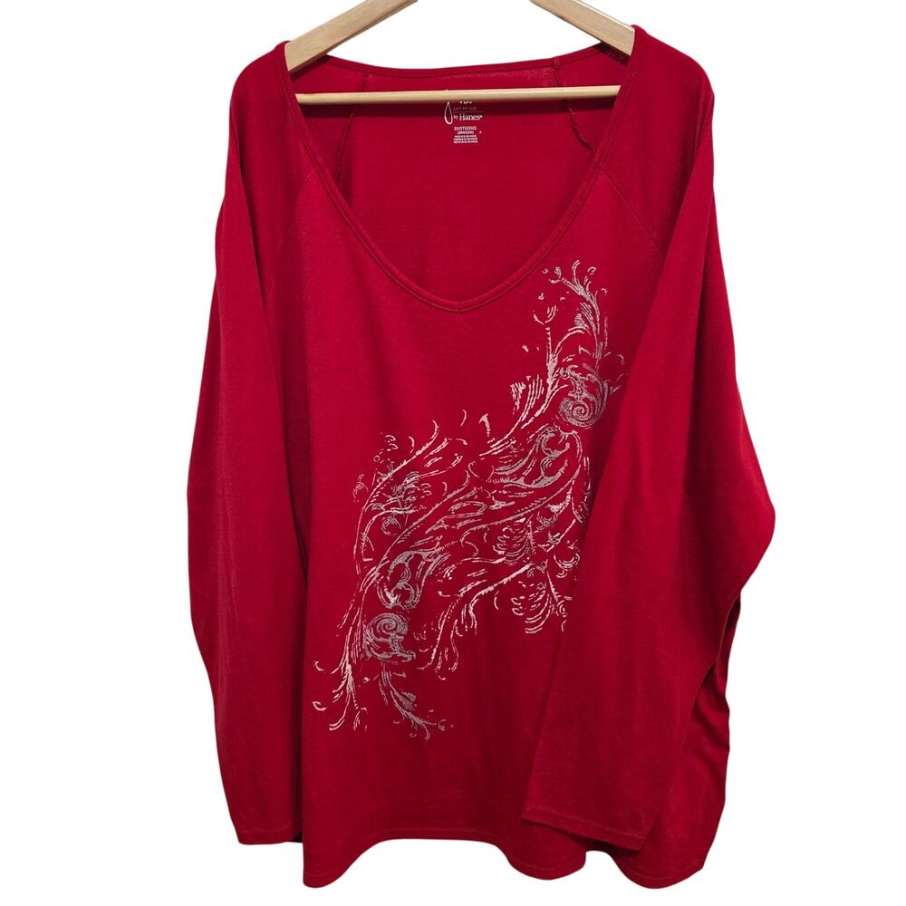 Red‎ Long Sleeve Tunic Top Blouse Love Holiday Women's Plus Size 30W/32W